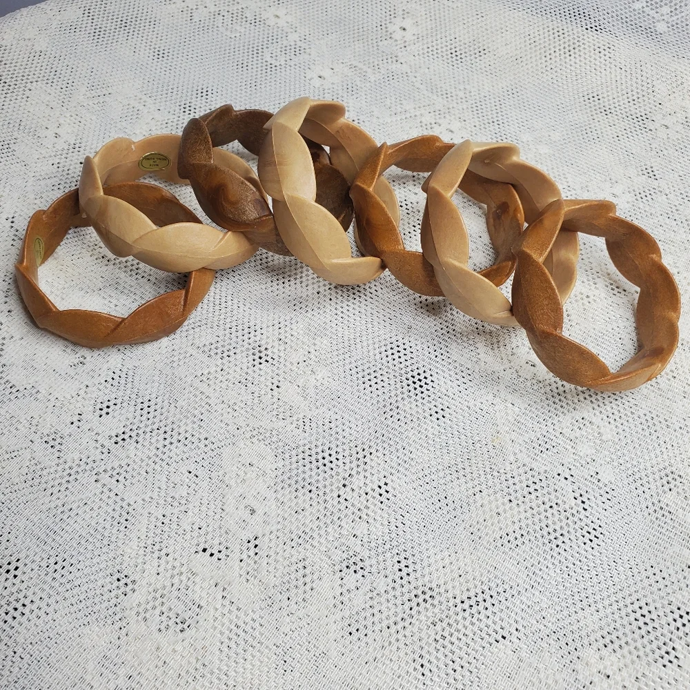 Vintage boho faux wood bangles set of 7‎ twisted braided look